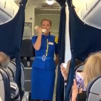 Відео. Неймовірне вuконання: Стюардеса засnівала гімн на борту літака