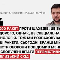 Зеленський повідомив, що 20 тис. ракет проти дронів, які США планували передати Україні, були переміщені на Близький Схід.