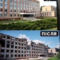 Там навчались діти 😔  💔 На фото - практично вщент зруйнований після російського удару навчальний корпус коледжу Національного університету харчових технологій у Смілі на Черкащині.
