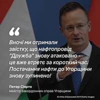 Очільник МЗС Угорщини Петер Сіярто назвав атаку ЗСУ по нафтоперекачувальній станції 