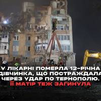 У лікарні померла 12-річна дівчинка Адріана Унольт, яка постраждала внаслідок удару по Тернополю 19 листопада.