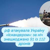 рф атакувала Україну «Іскандером»: за ніч знешкоджено 91 із 112 дронів